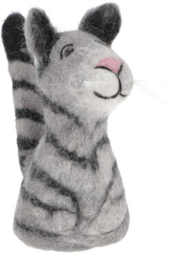 Filz Eierwärmer, Handgemachter Filzdekoration Aus Nepal, Filztier - Katze Getiegert - 15x7x7 Cm
