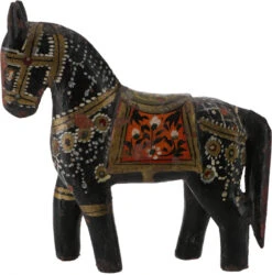 Deko Pferd, Im Antik- Look Bemalt, Holzpferdchen - Schwarz - 10x12x4 Cm
