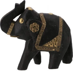 Deko Elefant Geschnitzt Mit Messingornamenten - 8cm