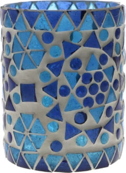 Glas Windlicht, Glas Blau - Design 3 - 10x8x8 Cm