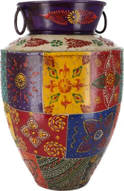 Vintage Metall Vase, Krug Rajasthan, Handbemalt Im Patchwork Design - Größe 42 Cm