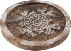 Indischer Vintage Untersetzer, Geschnitzter Untersetzer - Weiß - 1,5 Cm Ø20 Cm