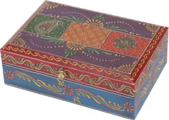 Verzierte Schatztruhe, Orientalische Holzschachtel, Schmuck Dose - Größe L - 10x25x18 Cm