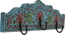 Dreifach Garderobenhaken, Holz Kleiderhaken - Blau - 13x38x6 Cm