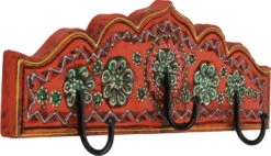 Dreifach Garderobenhaken, Holz Kleiderhaken - Orange - 13x38x6 Cm