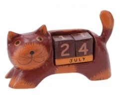Holz Kalender - Katze Bordaux - 7x13x3 Cm