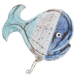 Maritimer Holz Kleiderhaken, Wandhaken - Wal 2 - 10x13x2 Cm