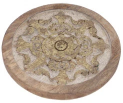 Indischer Vintage Untersetzer, Geschnitzter Untersetzer - Grau/gold - 1,5x20x20 Cm Ø20 Cm