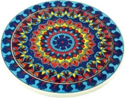 Orientalischer Keramikuntersetzer, Runder Untersetzer Mit Mandala Motiv - Muster 9 - 1x16x16 Cm Ø16 Cm