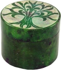 Dose Aus Speckstein, Schmuckdöschen - Baum Des Lebens - 4x5x5 Cm Ø5 Cm