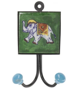 Doppelwandhaken, Garderobenhaken Mit Handgefertigter Keramik Fliese - Modell 11 - 15x8x4 Cm