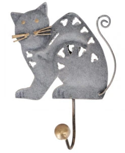Kleiner Garderobenhaken, Metall Kleiderhaken - Katze 2 - 18x12x4,5 Cm