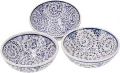3`er Set Orientalische Schüsseln, Schale, Müslischale Ø 13 Cm, Handbemalt - Weiß/blau