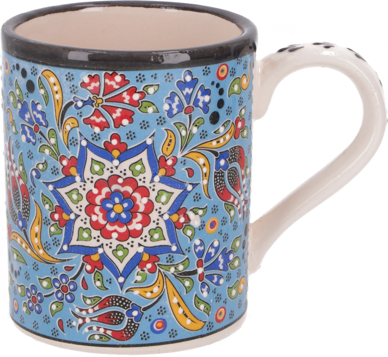 Handbemalter Türkischer Kaffeebecher, Orientalische Kaffeetasse - Hellblau 1 Handbemalter Türkischer Kaffeebecher, Orientalische Kaffeetasse - Hellblau