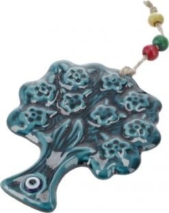Keramik Baum Mit Schutzauge, Boho Wandschmuck - Baum Des Lebens - 11x9x0,5 Cm