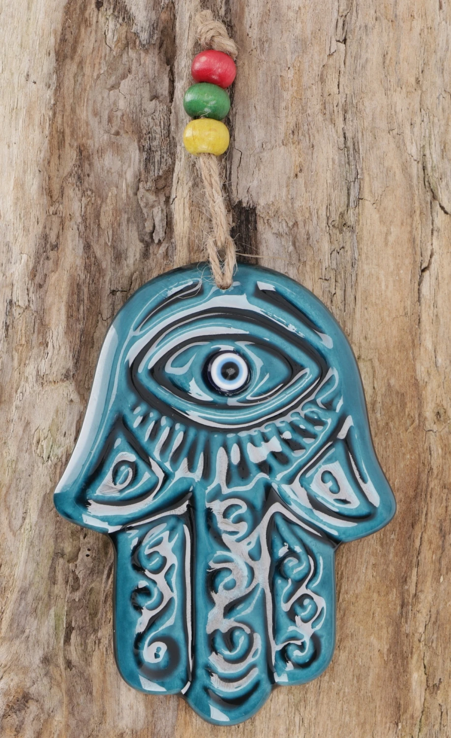 Keramik Hamsa Hand Mit Schutzauge, Boho Wandschmuck - Fatimas Hand - 11x8x0,5 Cm 2 Keramik Hamsa Hand Mit Schutzauge, Boho Wandschmuck - Fatimas Hand - 11x8x0,5 Cm – Bild 2