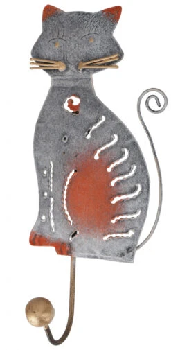 Kleiner Garderobenhaken, Metall Kleiderhaken - Katze 3 - 18x8 Cm