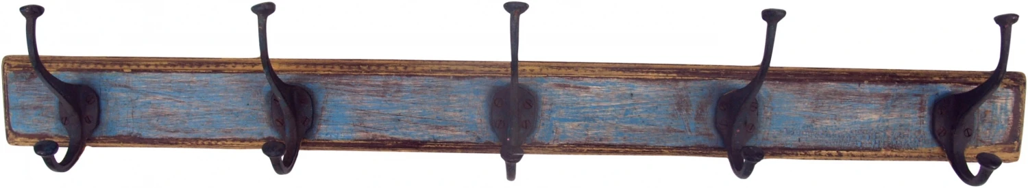 5`er Vintage Garderobenhaken, Hakenleiste - Antikblau - 14x75x11 Cm 2 5`er Vintage Garderobenhaken, Hakenleiste - Antikblau - 14x75x11 Cm – Bild 2