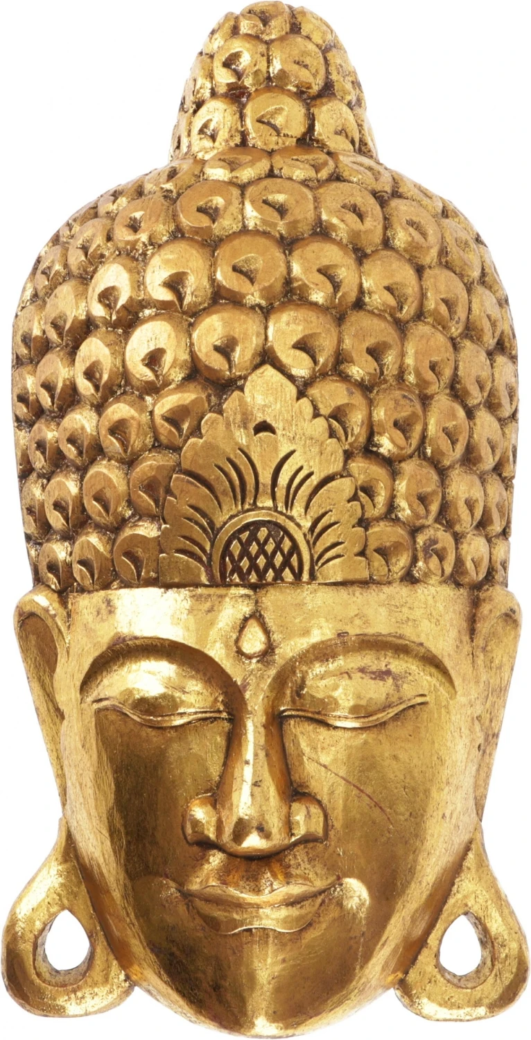 Goldene Buddha Maske, Geschnitzter Wandschmuck, Wanddekoration Aus Balsaholz - 50 Cm Design 1 1 Goldene Buddha Maske, Geschnitzter Wandschmuck, Wanddekoration Aus Balsaholz - 50 Cm Design 1