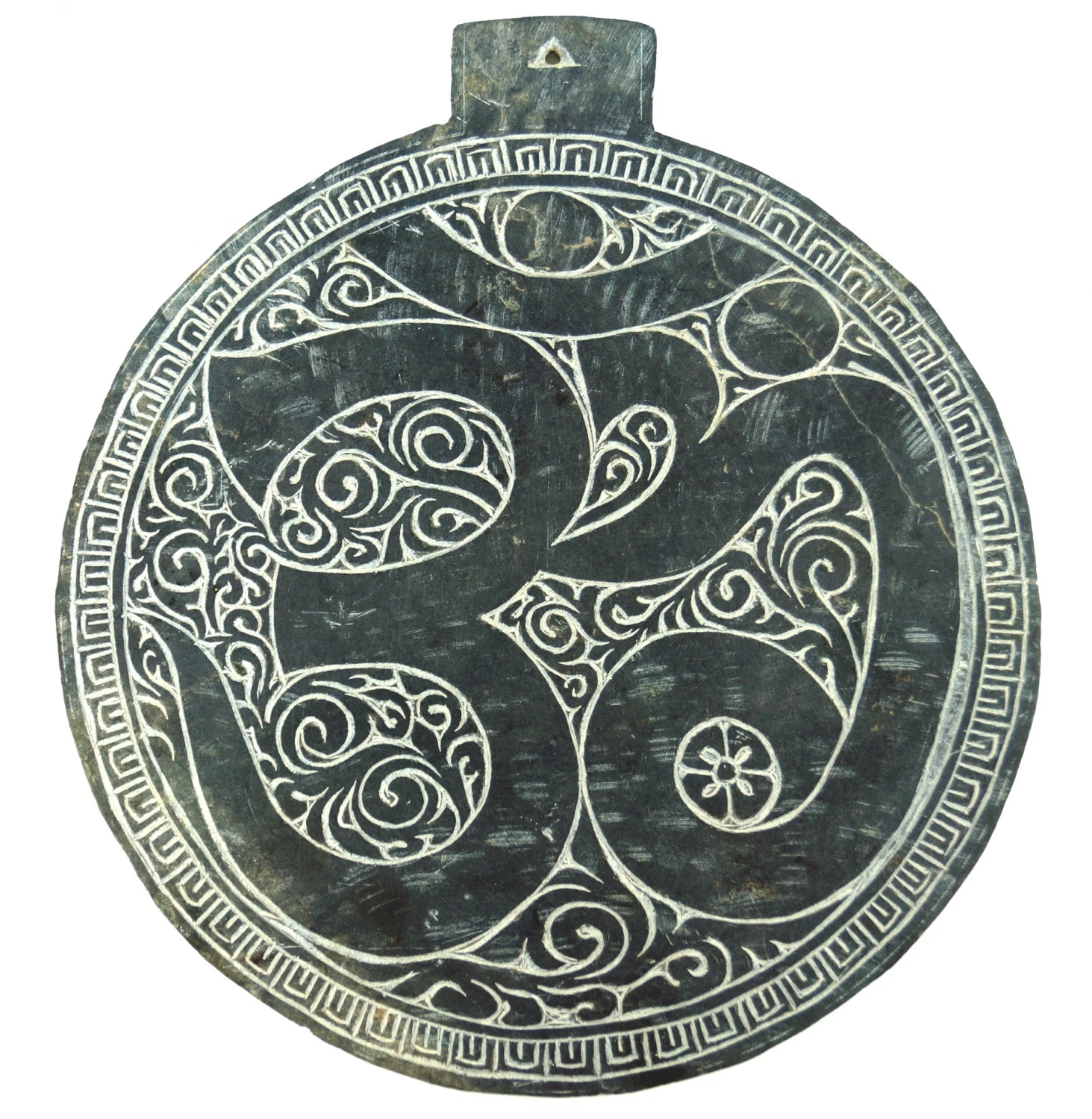 Tibetisches Steinbild, Relief Aus Schiefer - Om - 27x0,8 Cm Ø24 Cm 2 Tibetisches Steinbild, Relief Aus Schiefer - Om - 27x0,8 Cm Ø24 Cm – Bild 2