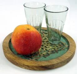 Indischer Vintage Untersetzer, Geschnitzter Untersetzer - Grün/gold - 1,5 Cm Ø20 Cm -Deko Haus Store 3 18dsc01076