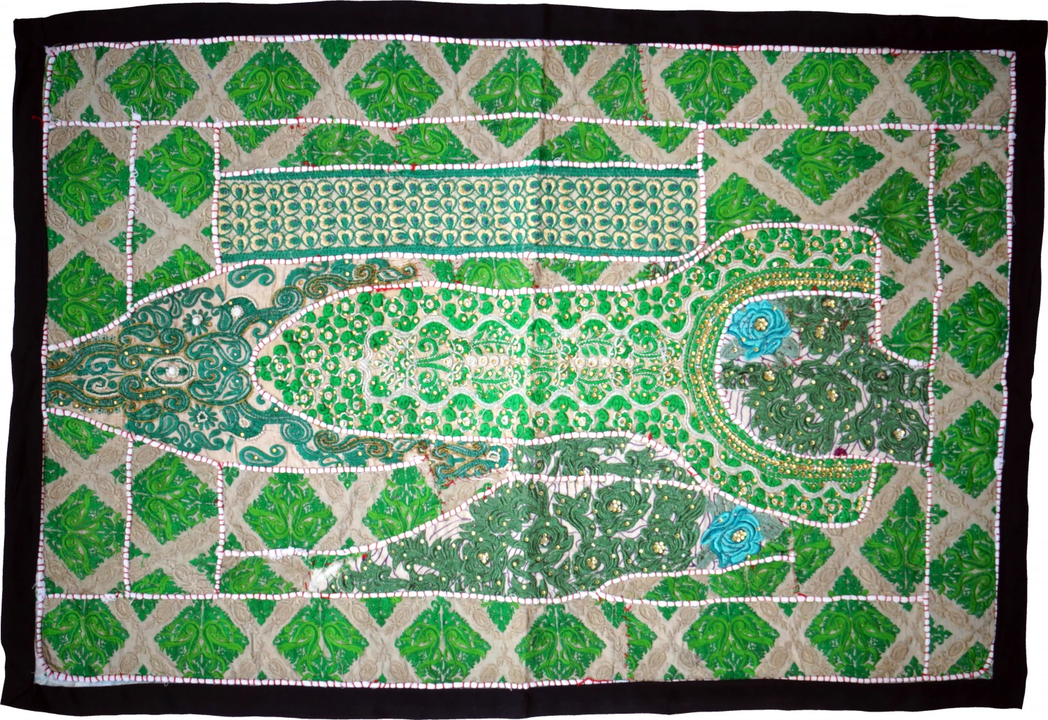 Indischer Wandteppich Patchwork Wandbehang/Tischläufer Einzelstück 90*65 Cm - Muster 11 1 Indischer Wandteppich Patchwork Wandbehang/Tischläufer Einzelstück 90*65 Cm - Muster 11