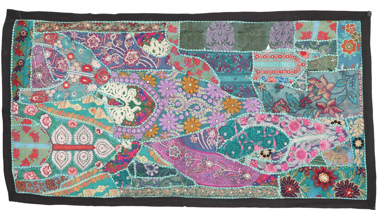 Indischer Wandteppich Patchwork Wandbehang/Tischläufer Einzelstück125*65 Cm - Muster 15 1 Indischer Wandteppich Patchwork Wandbehang/Tischläufer Einzelstück125*65 Cm - Muster 15