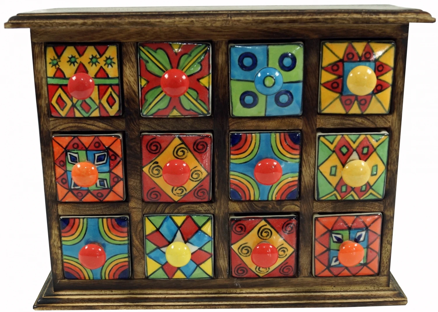 Apothekerschränkchen Mit Bunten Keramik Schubfächern - 4*3 Fächer Modell 2 - 25x31x10 Cm 2 Apothekerschränkchen Mit Bunten Keramik Schubfächern - 4*3 Fächer Modell 2 - 25x31x10 Cm – Bild 2