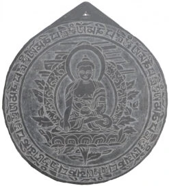 Tibetisches Steinbild, Relief Aus Schiefer - Buddha 5 - 20x20x0,7 Cm Ø20 Cm