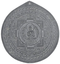Tibetisches Steinbild, Relief Aus Schiefer - Buddha 3 - 20x20x0,7 Cm Ø20 Cm