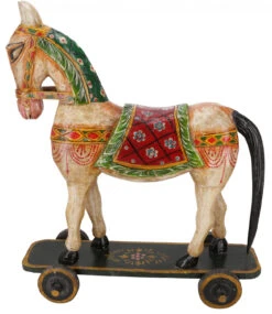 Geschnitztes Pferd Auf Rollen, Dekoobjekt - Design 8 - 72x61x21 Cm