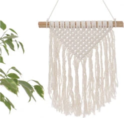 Makramee Wandbehang / Wanddekoration Im Boho Stil, Baumwolle - Design 1 - 30x30x2 Cm