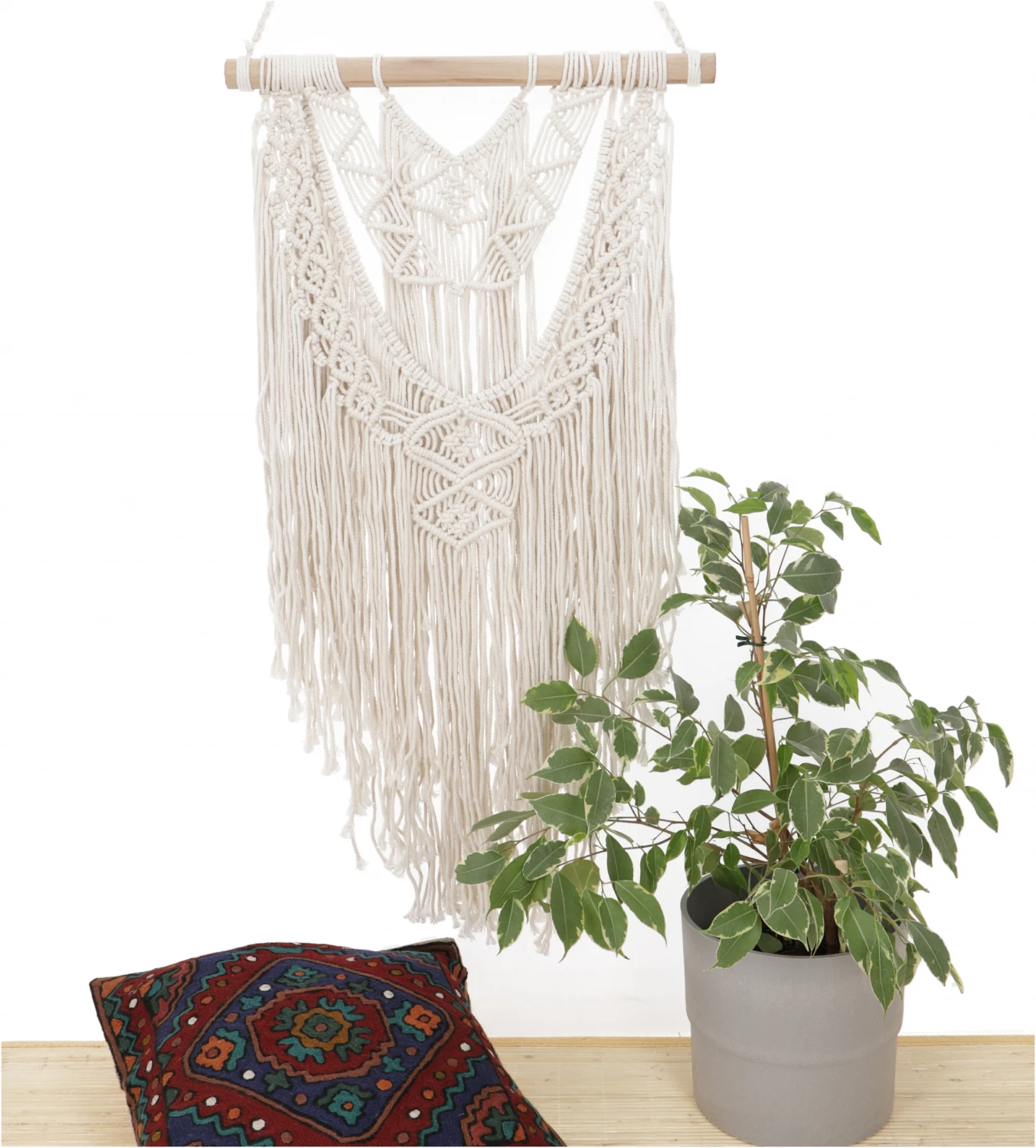 Makramee Wandbehang / Wanddekoration Im Boho Stil, Baumwolle - Design 4 - 85x45x3 Cm 2 Makramee Wandbehang / Wanddekoration Im Boho Stil, Baumwolle - Design 4 - 85x45x3 Cm – Bild 2