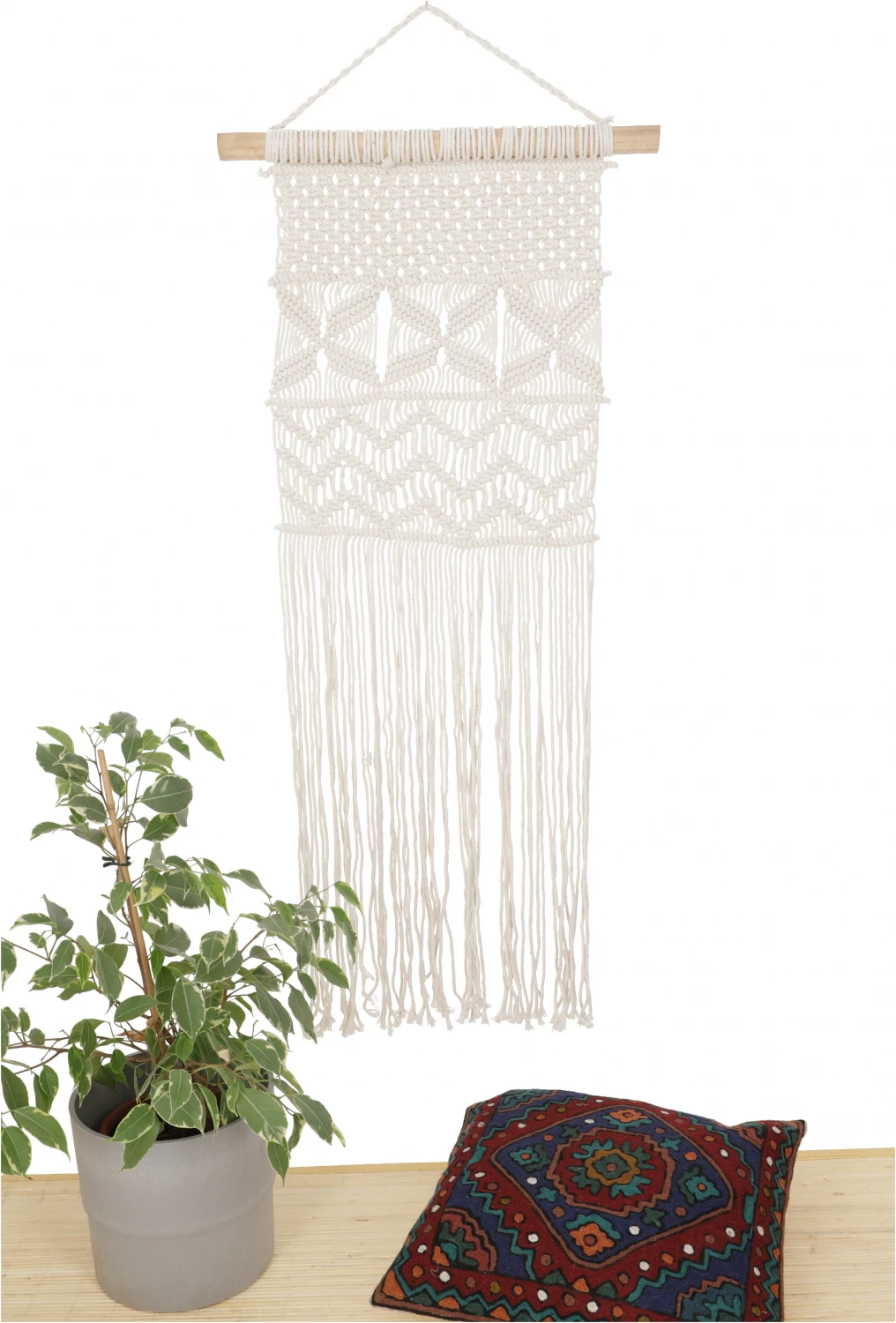 Makramee Wandbehang / Wanddekoration Im Boho Stil, Baumwolle - Design 5 - 100x45x2 Cm 2 Makramee Wandbehang / Wanddekoration Im Boho Stil, Baumwolle - Design 5 - 100x45x2 Cm – Bild 2