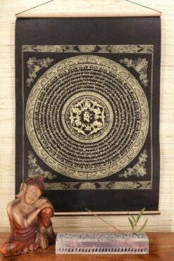 Buddhistischer Wandbehang Aus Loktapapier, Tibetischer Buddhismus Dekoration - OM Mantra Mandala/gold - 70x47 Cm