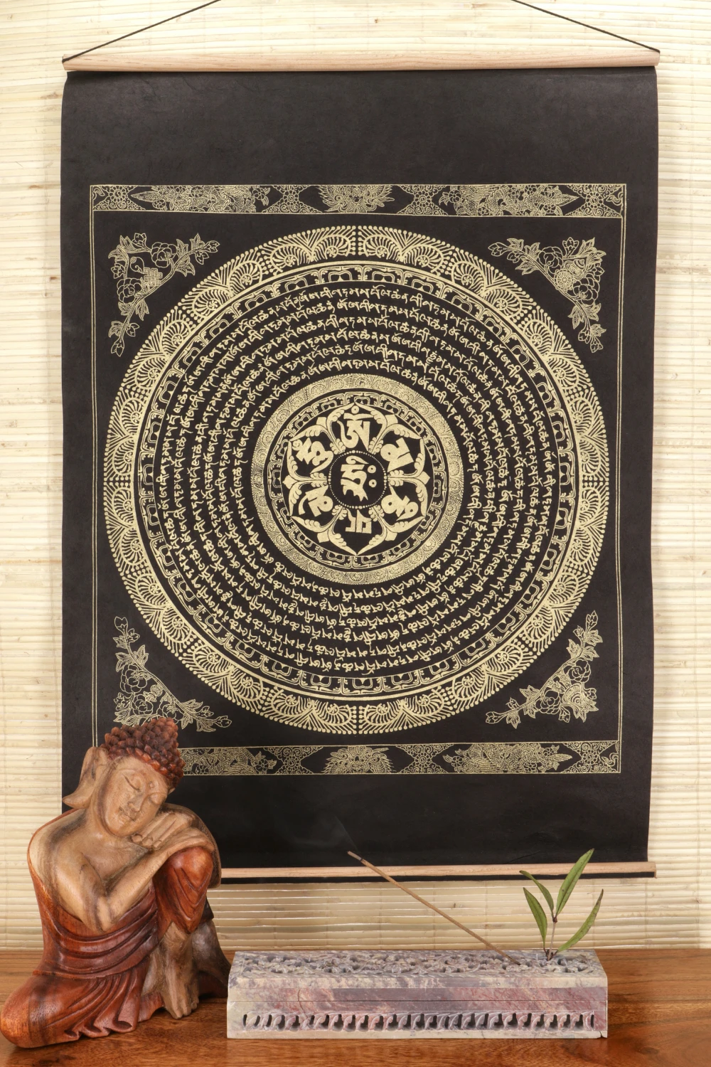 Buddhistischer Wandbehang Aus Loktapapier, Tibetischer Buddhismus Dekoration - OM Mantra Mandala/gold - 70x47 Cm 1 Buddhistischer Wandbehang Aus Loktapapier, Tibetischer Buddhismus Dekoration - OM Mantra Mandala/gold - 70x47 Cm