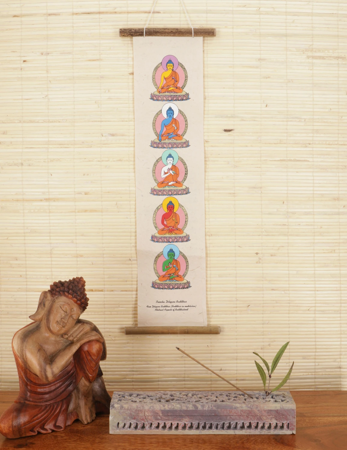 Buddhistischer Wandbehang Aus Loktapapier, Tibetischer Buddhismus Dekoration - Pancha Dyana Buddhas - 50x16 Cm 3 Buddhistischer Wandbehang Aus Loktapapier, Tibetischer Buddhismus Dekoration - Pancha Dyana Buddhas - 50x16 Cm – Bild 3