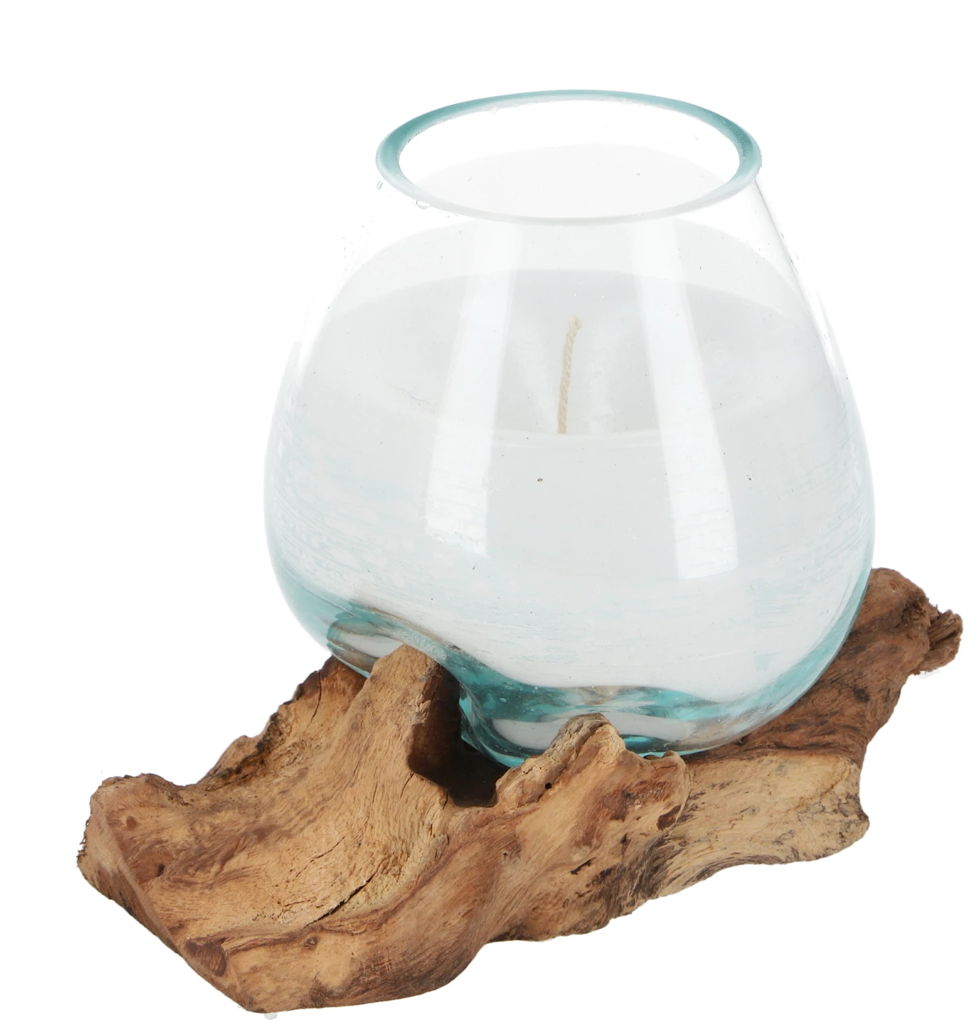 Wurzelholzvase Mit Kerze, Teelichtglas Aus Mundgeblasenem Glas - Hoch - 13x13x11 Cm 2 Wurzelholzvase Mit Kerze, Teelichtglas Aus Mundgeblasenem Glas - Hoch - 13x13x11 Cm – Bild 2
