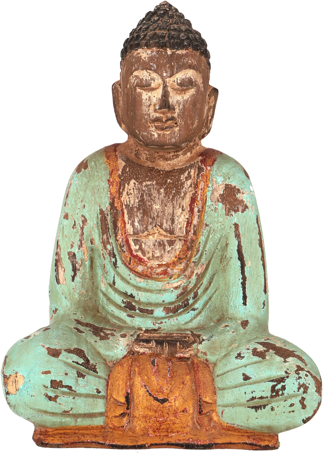 Sitzender Holzbuddha, Buddha Statue, Handarbeit 21 Cm, Antik Grün - Modell 16 1 Sitzender Holzbuddha, Buddha Statue, Handarbeit 21 Cm, Antik Grün - Modell 16