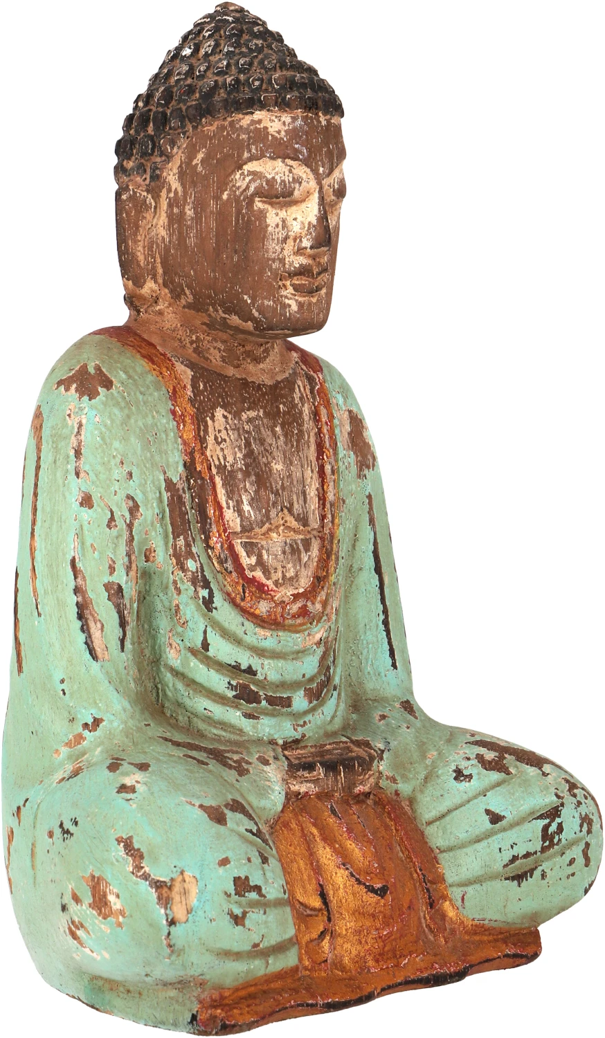 Sitzender Holzbuddha, Buddha Statue, Handarbeit 21 Cm, Antik Grün - Modell 16 2 Sitzender Holzbuddha, Buddha Statue, Handarbeit 21 Cm, Antik Grün - Modell 16 – Bild 2