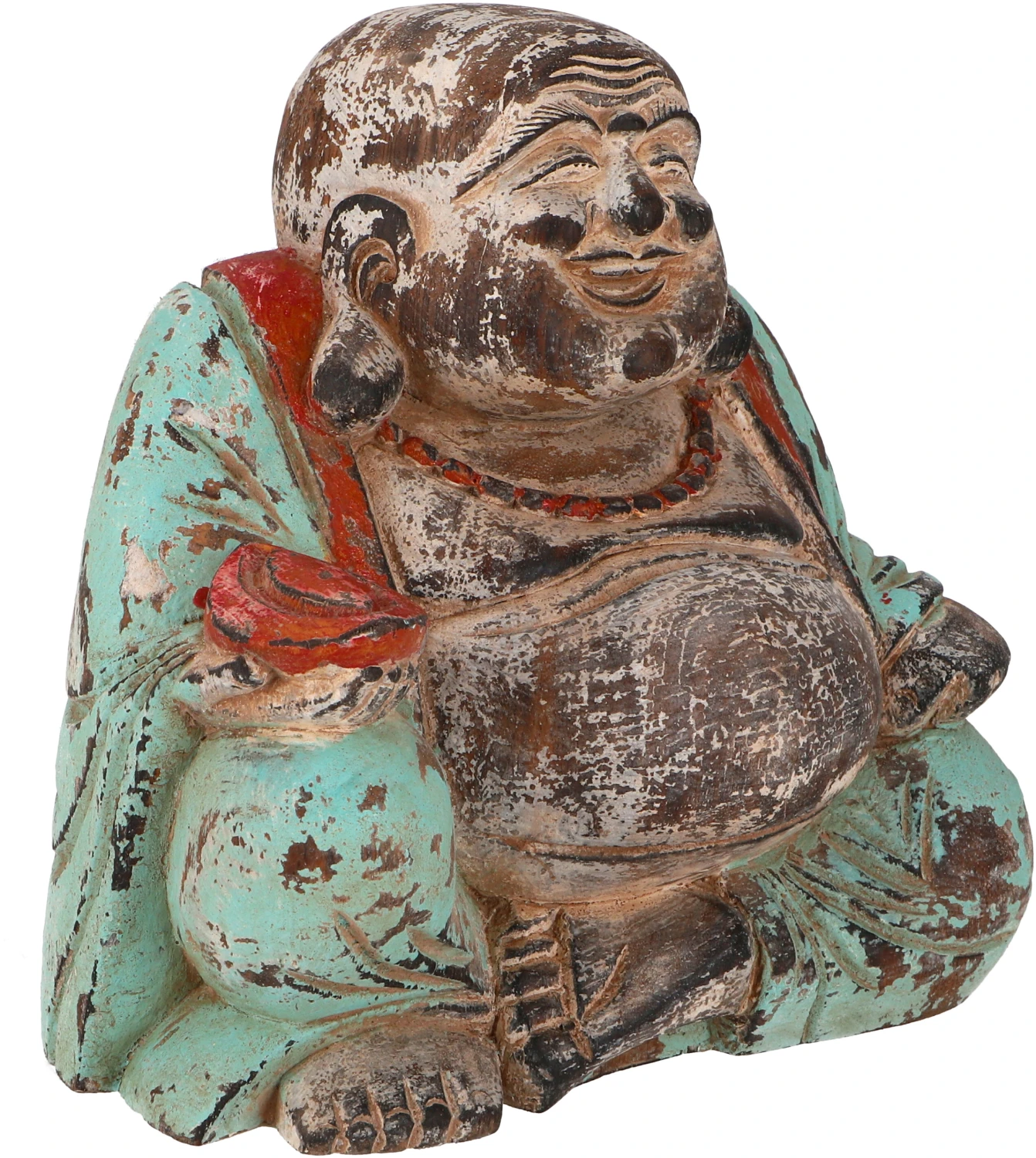Lachender Holzbuddha, Buddha Statue, Handarbeit 21 Cm, Antik Grün - Modell 17 2 Lachender Holzbuddha, Buddha Statue, Handarbeit 21 Cm, Antik Grün - Modell 17 – Bild 2