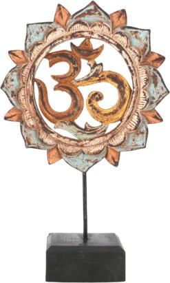 Holzskulptur OM, Dekoobjekt Mit Ständer - 31 Cm Vintage Bunt