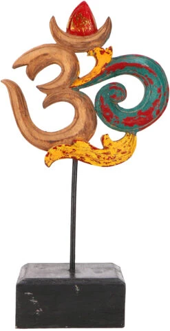 Holzskulptur OM, Dekoobjekt Mit Ständer - 27 Cm Vintage Bunt