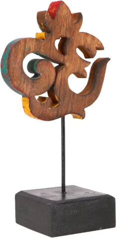 Holzskulptur OM, Dekoobjekt Mit Ständer - 27 Cm Vintage Bunt -Deko Haus Store 53250 t 11 21 deko 9 5 23 62