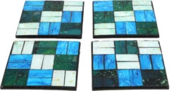 4er Set Glasmosaik Untersetzer - Blau/grün - 10x10x0,7 Cm -Deko Haus Store 53272 t 11 21 deko 9 5 23 78