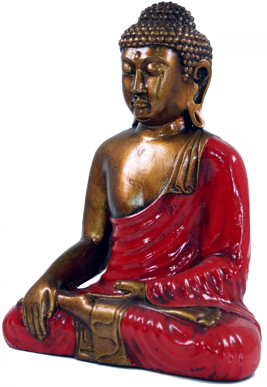 Sitzender Buddha Im Bhuimsparsha Mudra Aus Recin - Rot - 30x24x12 Cm 2 Sitzender Buddha Im Bhuimsparsha Mudra Aus Recin - Rot - 30x24x12 Cm – Bild 2
