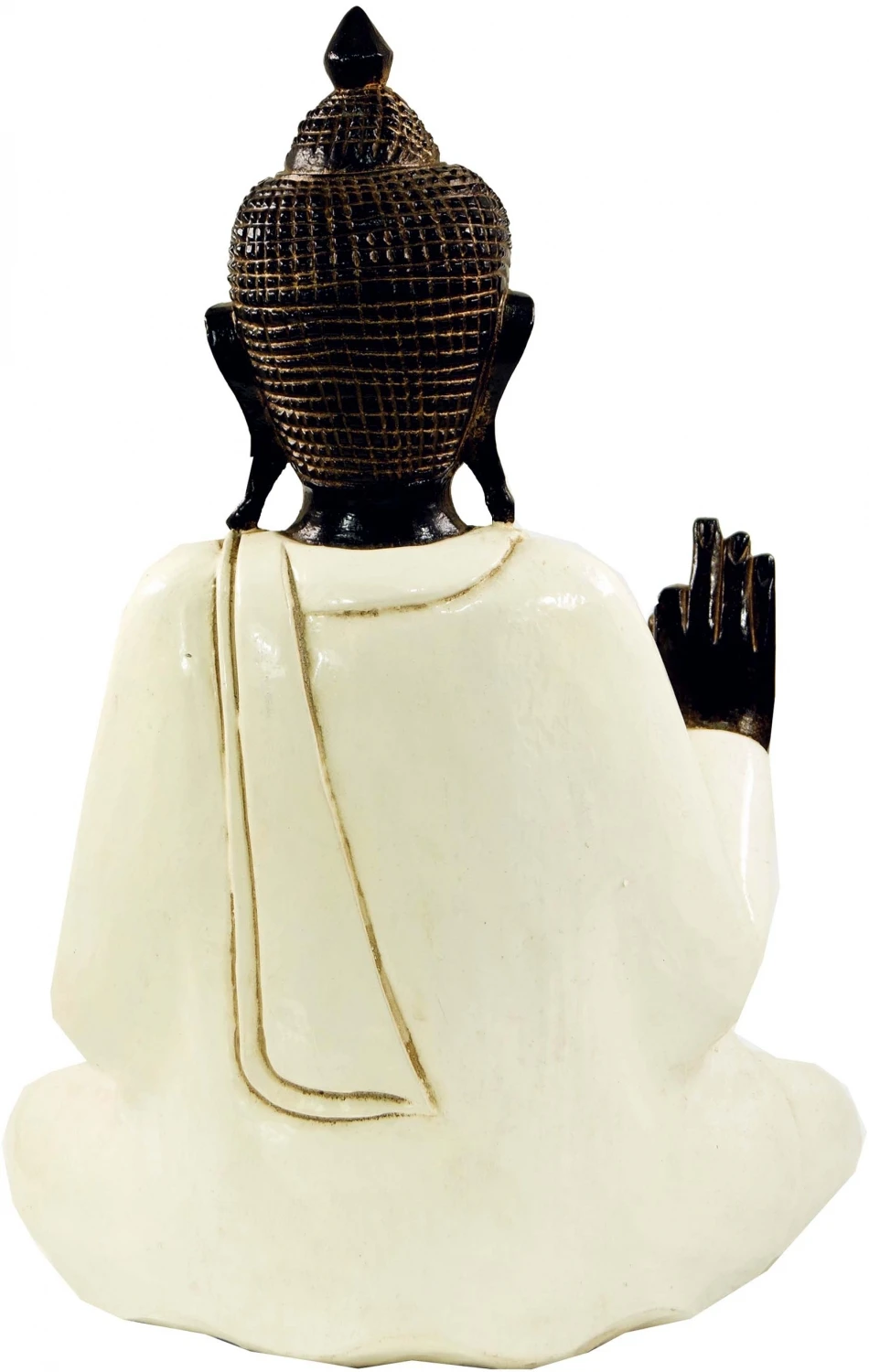 Geschnitzter Sitzender Buddha Im Vitarka Mudra - Weiß - 45x34x17 Cm 2 Geschnitzter Sitzender Buddha Im Vitarka Mudra - Weiß - 45x34x17 Cm – Bild 2