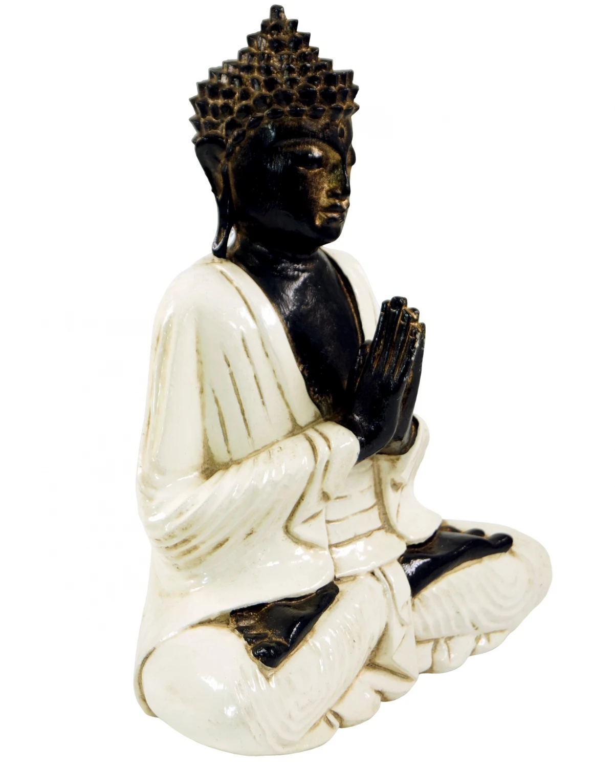 Geschnitzter Sitzender Buddha Im Anjali Mudra - Weiß - 30x25x13 Cm 2 Geschnitzter Sitzender Buddha Im Anjali Mudra - Weiß - 30x25x13 Cm – Bild 2