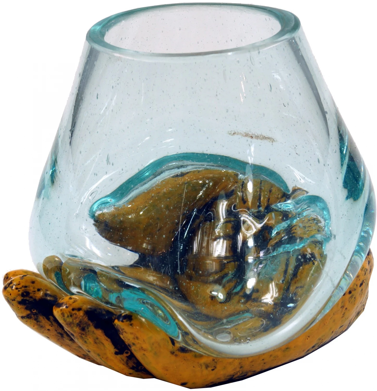 Teelichtglas Aus Mundgeblasenem Glas Auf Geöffneter Hand - Gelb - 13x15x13 Cm 2 Teelichtglas Aus Mundgeblasenem Glas Auf Geöffneter Hand - Gelb - 13x15x13 Cm – Bild 2