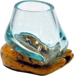 Teelichtglas Aus Mundgeblasenem Glas Auf Geöffneter Hand - Gelb - 13x15x13 Cm